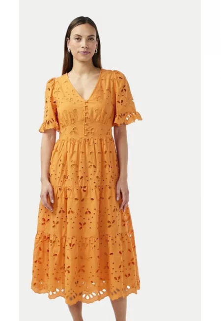 Дамска рокля -  Оранжев - Памук