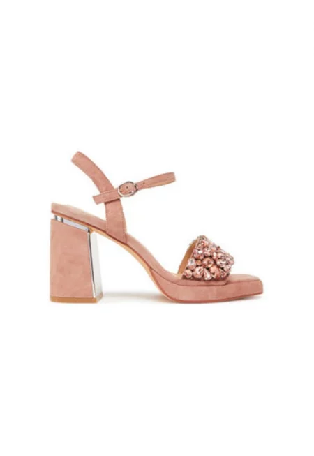 Дамски сандали - V250792 -  Текстил - Розов - Розово