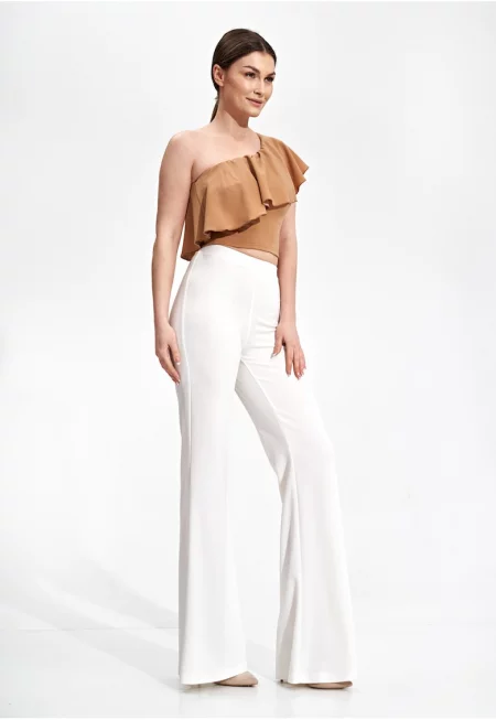 Дамски топ -  Полиестер/Еластан - С волани - Бежов