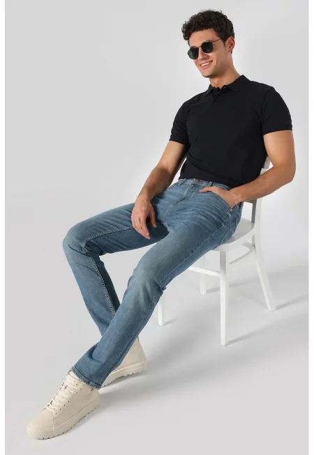 Дънки Karl със захабен ефект - Пастелносин