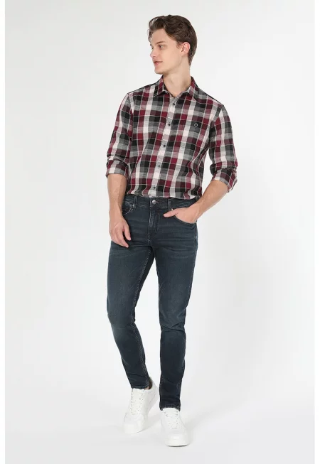 Дънки по тялото със средновисока талия - Тъмносин