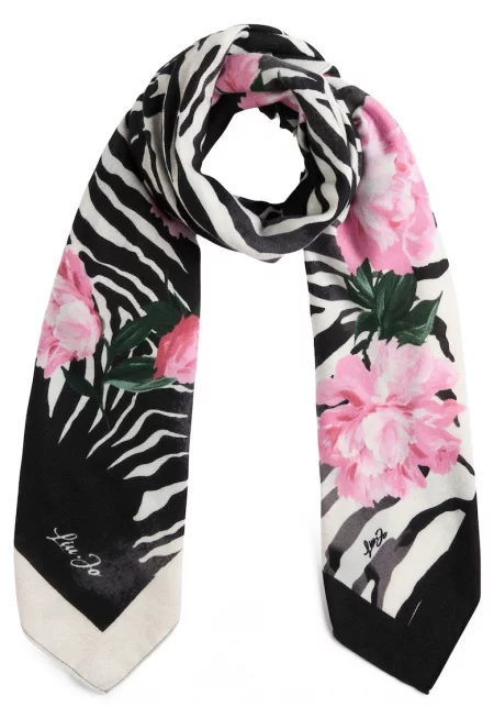 Флорален шал - Черен/Розово