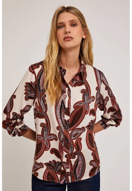 Флорална риза - Кафяв/Мръснобял/Бледо розово