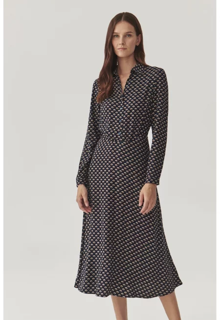 Флорална рокля с копчета - Слонова кост/Светлокафяв/Тъмносин