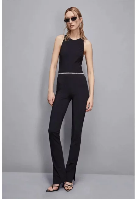 Гащеризон без ръкави с метален детайл на рамото - Черен