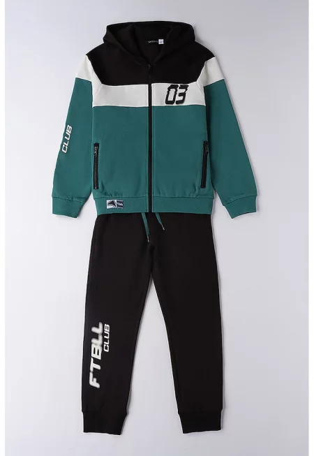 Худи с цип и спортен панталон - Бял/Черен/Персийско зелено