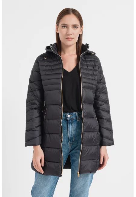Капитонирано зимно яке Bealize с отделяща се качулка - Черен