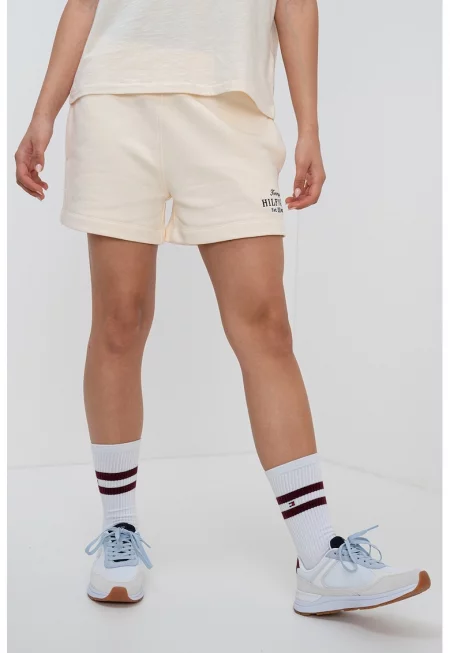 Къс панталон с еластична талия и джобове встрани - Бледожълт