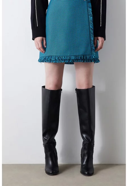 Къса пола от туид - Черен/Петролно синьо