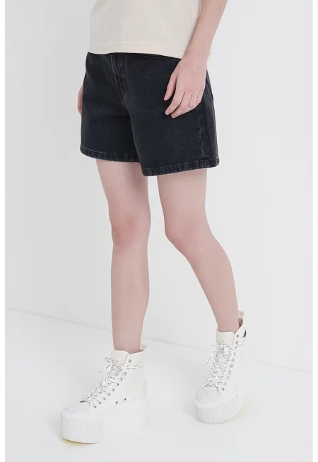 Къси дънки с миди талия - Избеляло черно
