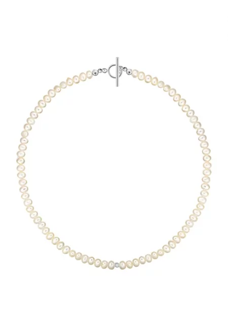 Колие ag.925 с бели кръгли култивирани перли 6мм - закопчалка тип тогъл S