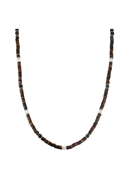 Колие от неръждаема стомана с ахат - Кафяв