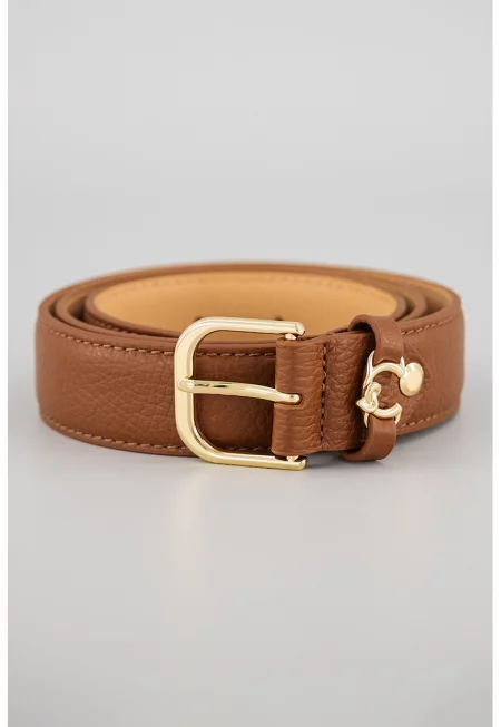 Кожен колан с метална тока - Тъмнокафяв