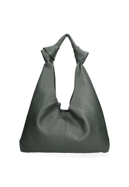 Кожена чанта за рамо с несесер с цип - Тъмнозелен