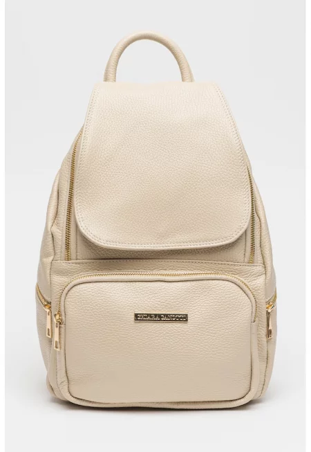 Кожена раница с релеф - Светло бежово