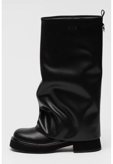 Кожени ботуши с масивен ток - Черен