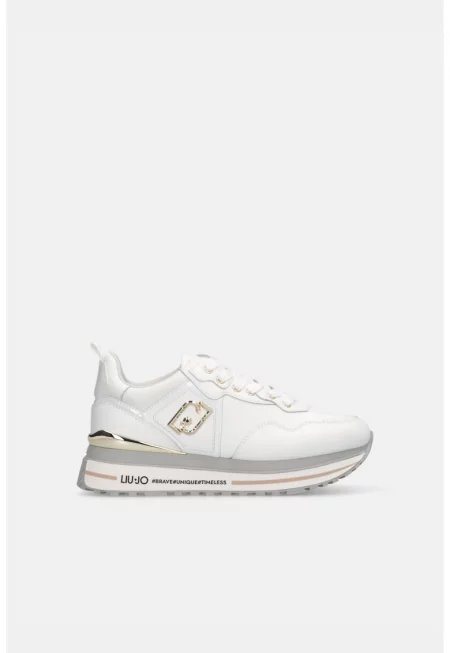 Кожени маратонки с лого - Бял