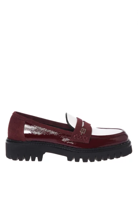Кожени мокасини с велур - Бордо