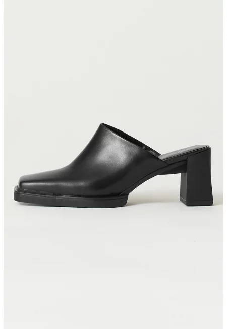 Кожено сабо с квадратен връх - Черен