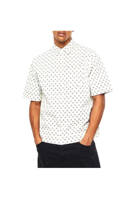 Мъжка риза  щампа банан - бяла - памук - къс ръкав