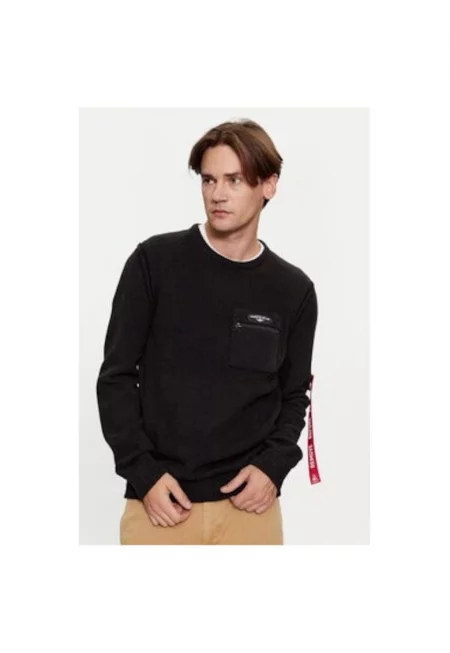Мъжки пуловер -  303319717 - Вълна/Памук/Найлон - Черен - Черен