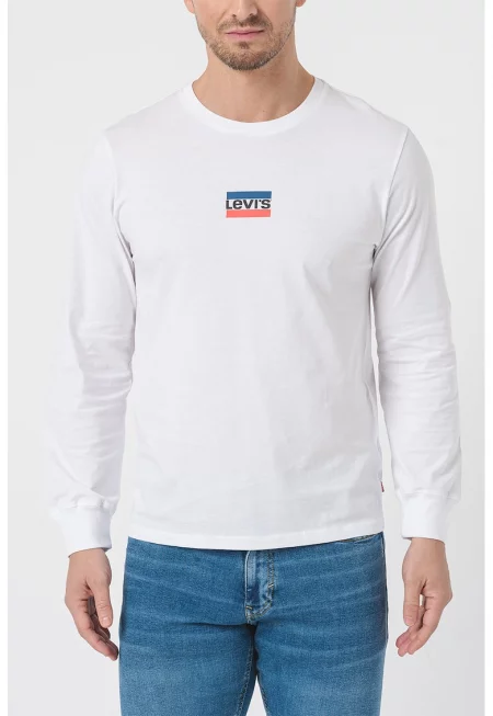 Памучна блуза с лого - Мръснобял