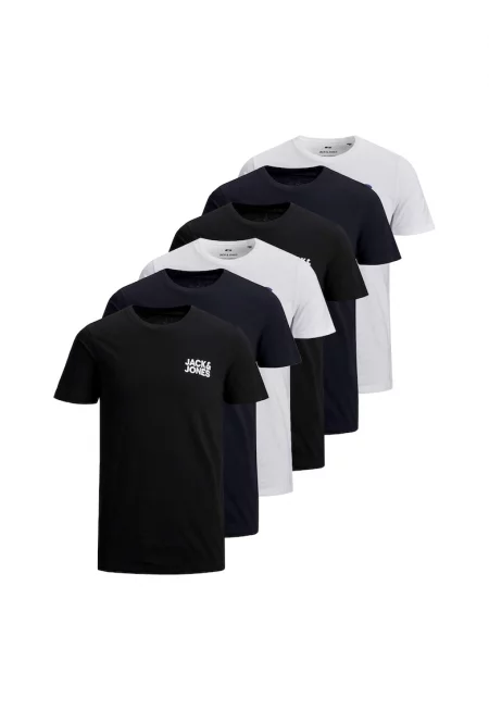 Памучни тениски JJECORP с лого - 6 чифта - Бял/Черен/Тъмносин