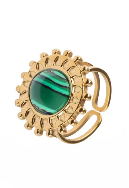 Пръстен от неръждаема стомана с позлата от 18K и камък Turquoise