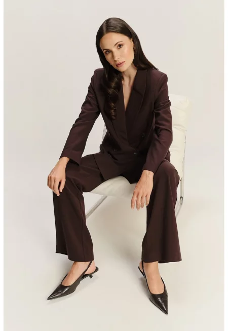 Прав панталон с модал и висока талия - Тъмночервен