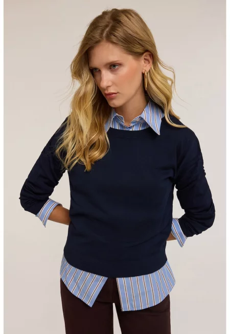 Пуловер с деколте тип лодка и паднали ръкави