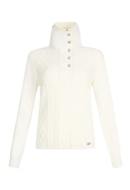 Пуловер с висока яка с капси - Слонова кост