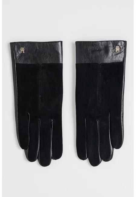 Ръкавици с велур и кожа - Черен