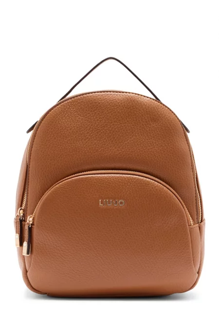 Раница от еко кожа с лого - Коняк кафяв