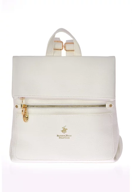 Раница от еко кожа с външни джобове - Бял