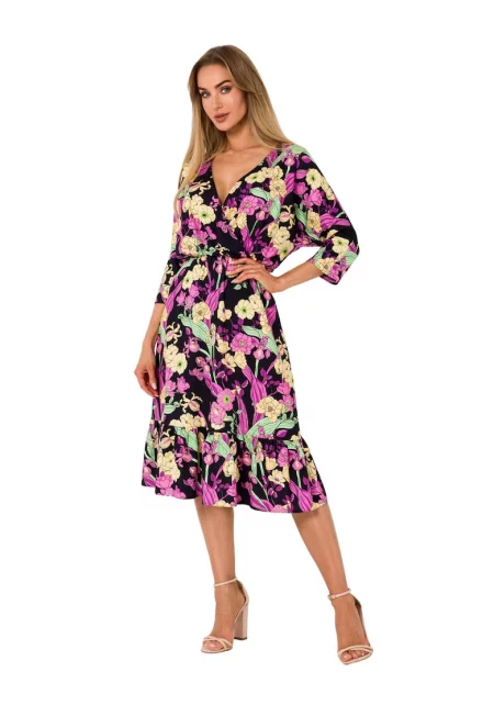 Рокля с 3/4 ръкав - Лятна - Полиестер - Многоцветна - М