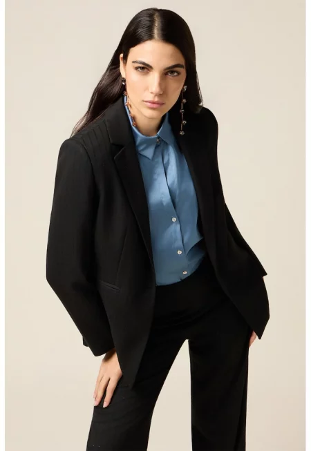 Сако с бляскаво райе - Черен