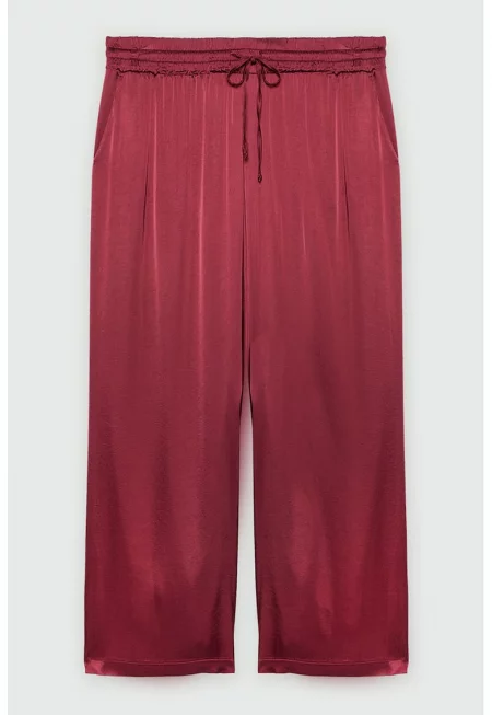 Сатиниран панталон с широк крачол - Тъмночервен