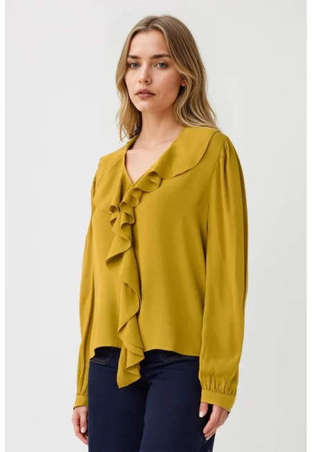 Шпиц блуза с набирания - Маслинено зелено