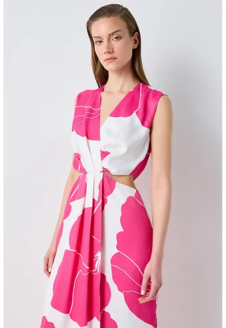 Шпиц рокля с отвори - Бял/Фуксия