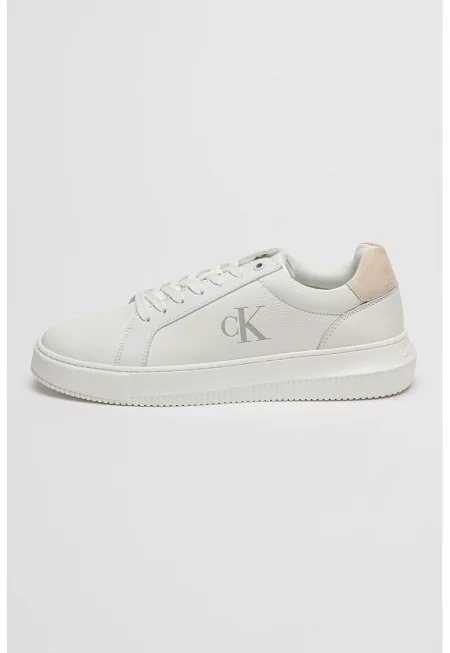 Скосени кожени спортни обувки - Бял