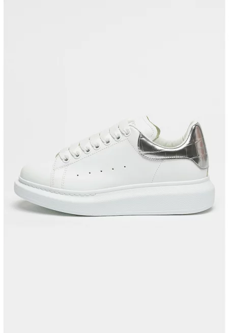 Скосени кожени тренировъчни обувки - Бял/Сребрист