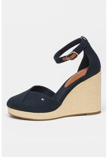Скосени сандали с лого - Индигово синьо/Крем