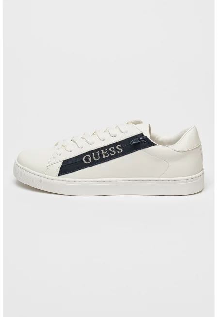 Спортни обувки от еко кожа с лого и цип - Крем