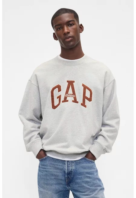 Суитшърт с овално деколте и лого - Керемидено червено/Светлосив меланж