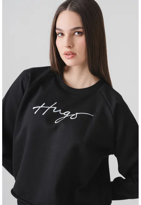 Суитшърт с овално деколте и реглан ръкави - Черен/Сребрист