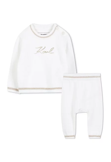 Суитшърт с памук и кашмир и панталон - Златист/Мръснобял