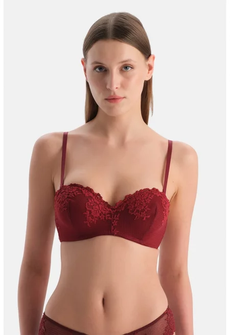 Сутиен тип балконет с отделящи се презрамки - Бордо -