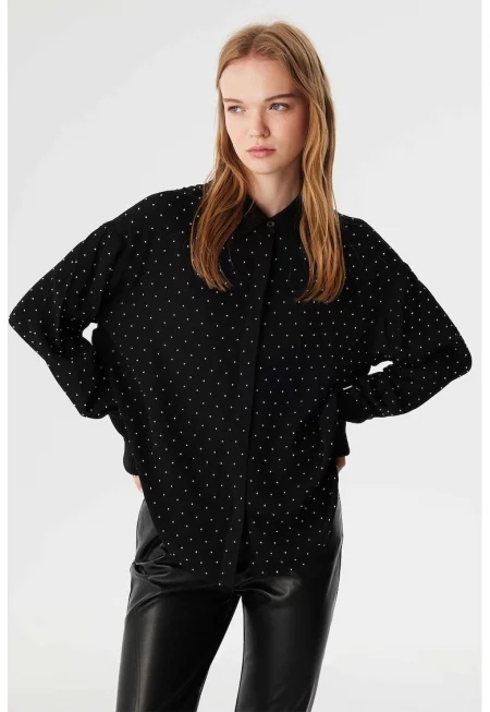 Свободна риза на точки - Бял/Черен