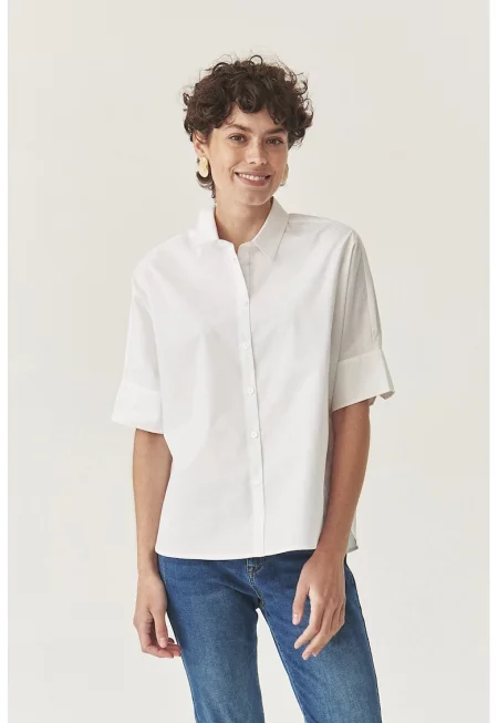 Свободна риза от памук - Бял -