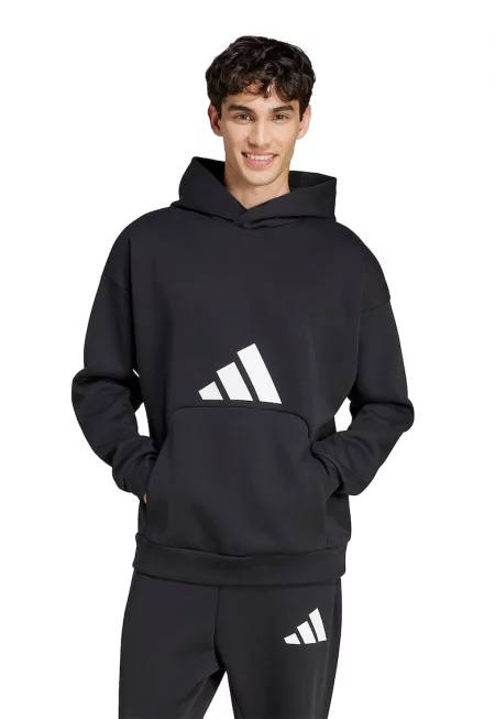 Свободно худи с джоб кенгуру - Черен